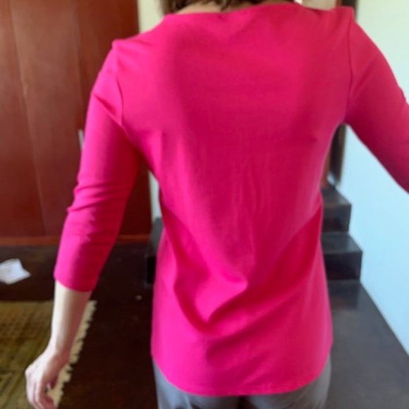 Halogen Bright Pink Top, 3/4 length sleeve with Spandex, cutout neckline. Small - Picture 3 of 3
